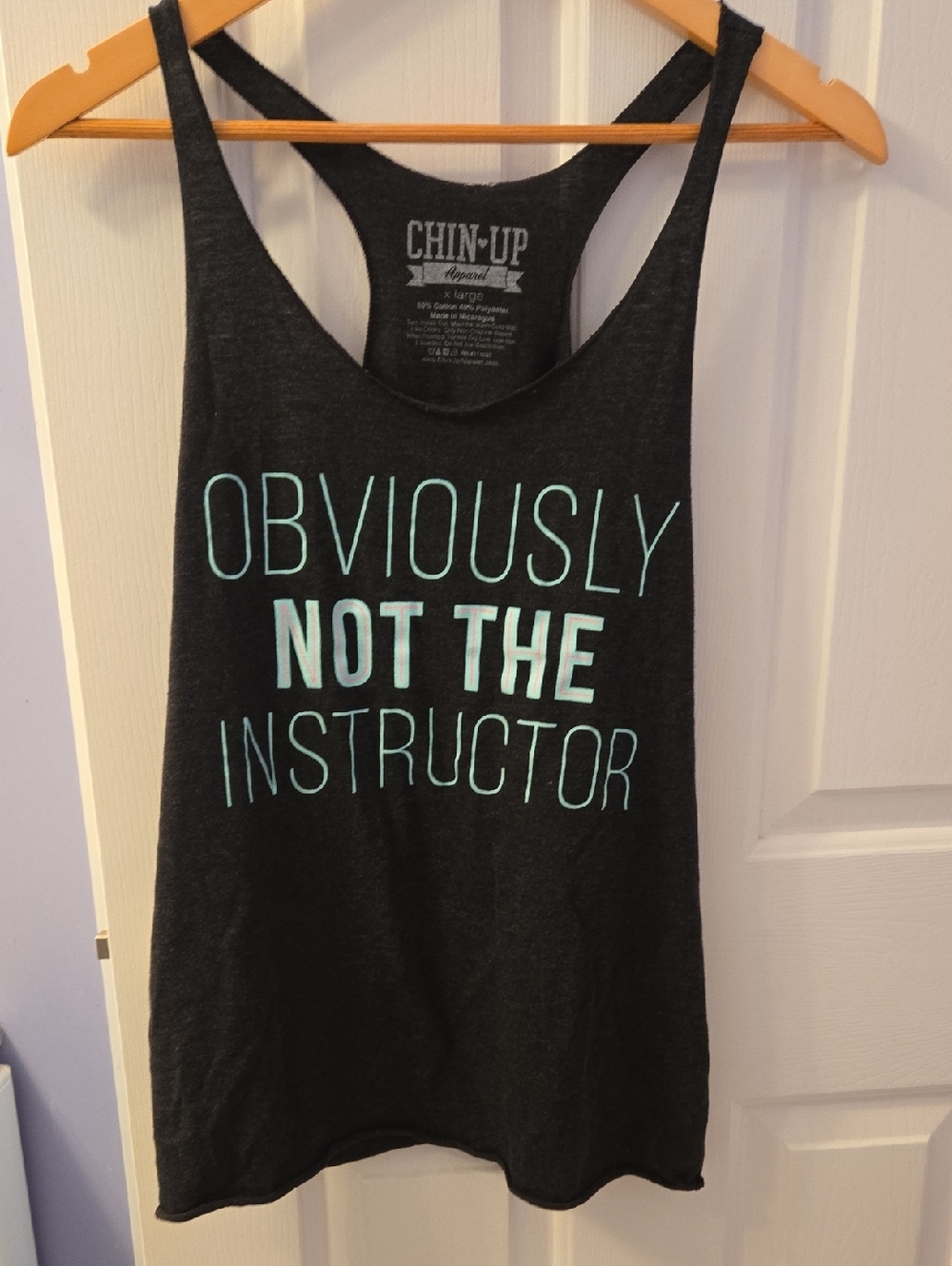 Chin-Up Apparel Black Racerback Tank with Mint Graphic Slogan